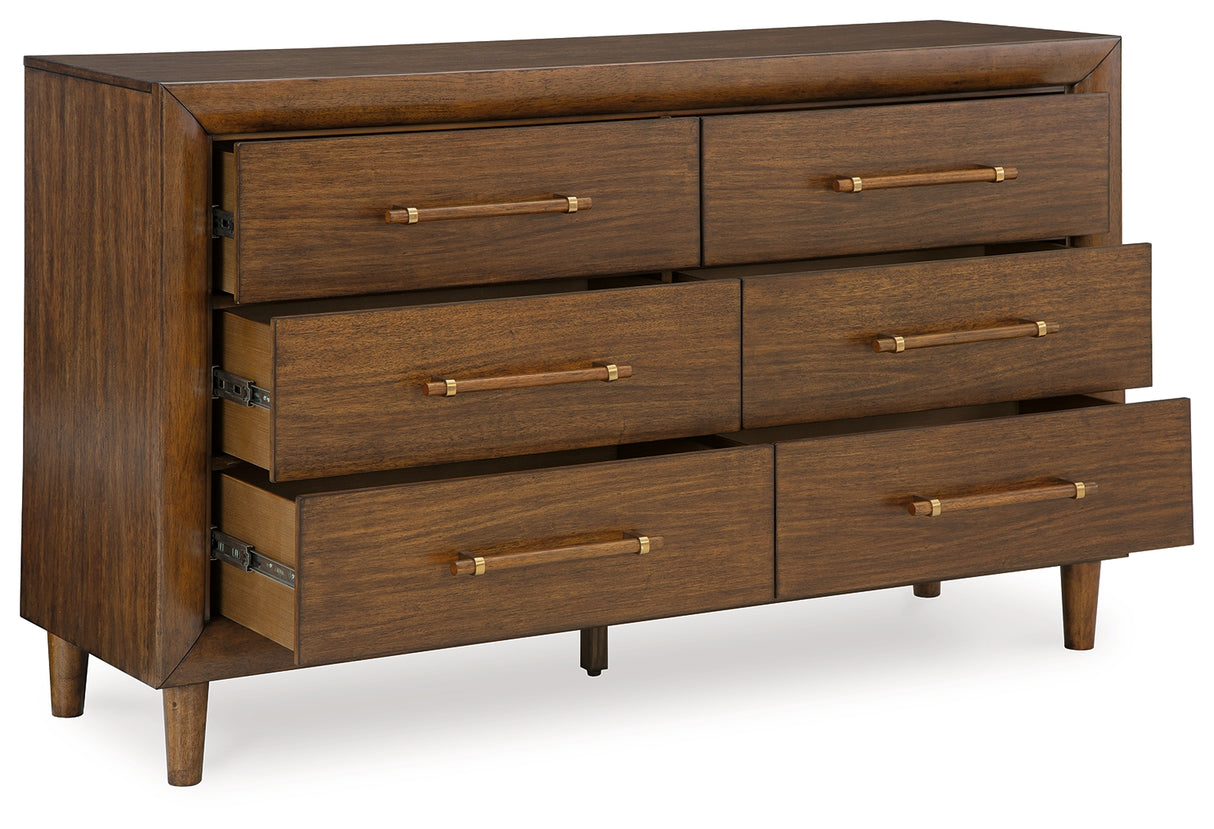 Lyncott Queen Upholstered Bed with Dresser and 2 Nightstands in Brown from Ashley - Luna Furniture