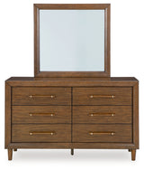 Lyncott Queen Upholstered Bed with Mirrored Dresser, Chest and 2 Nightstands in Brown from Ashley - Luna Furniture