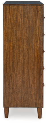 Lyncott Queen Upholstered Bed with Mirrored Dresser, Chest and 2 Nightstands in Brown from Ashley - Luna Furniture