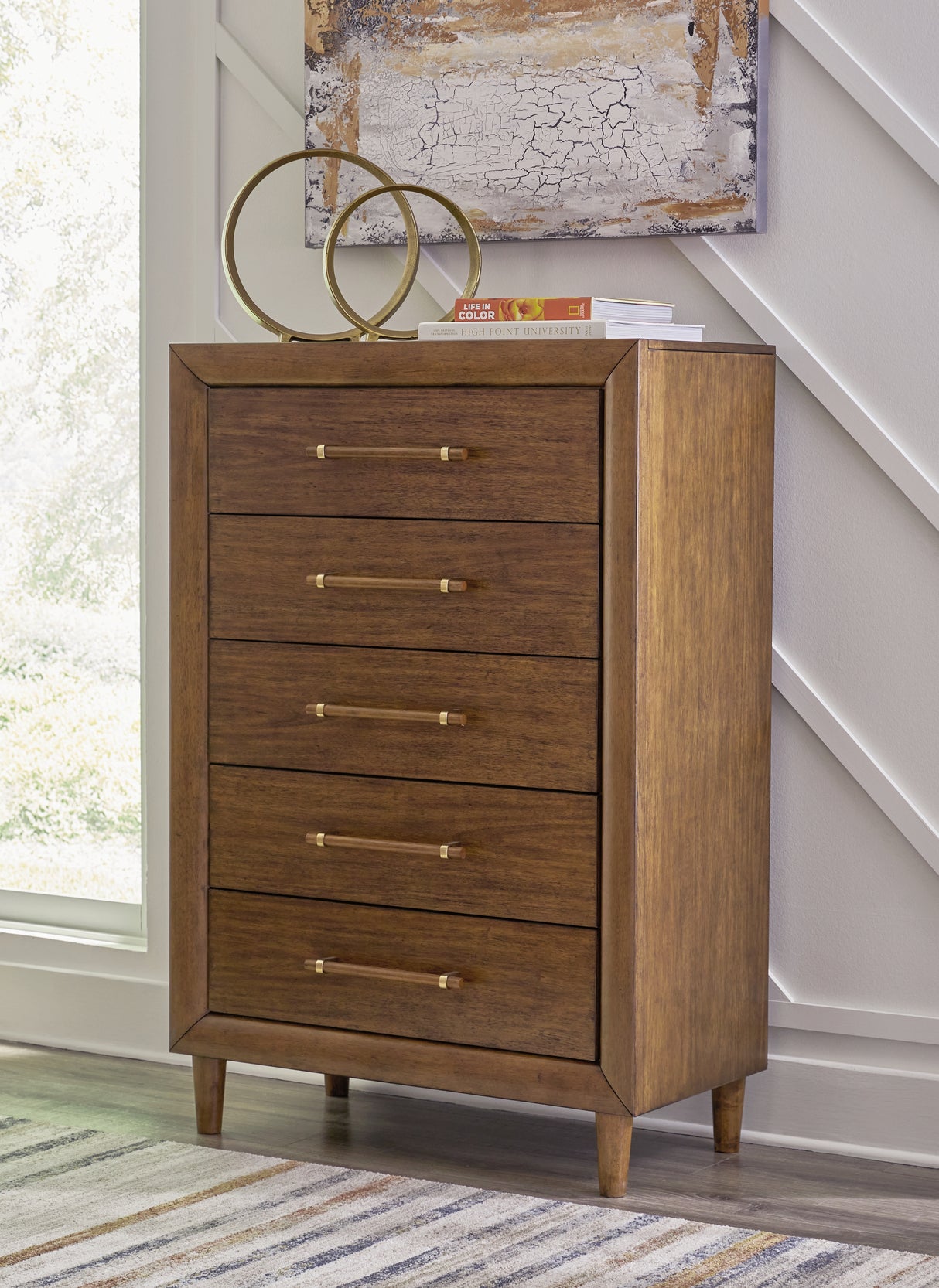 Lyncott Queen Upholstered Bed with Mirrored Dresser, Chest and 2 Nightstands in Brown from Ashley - Luna Furniture