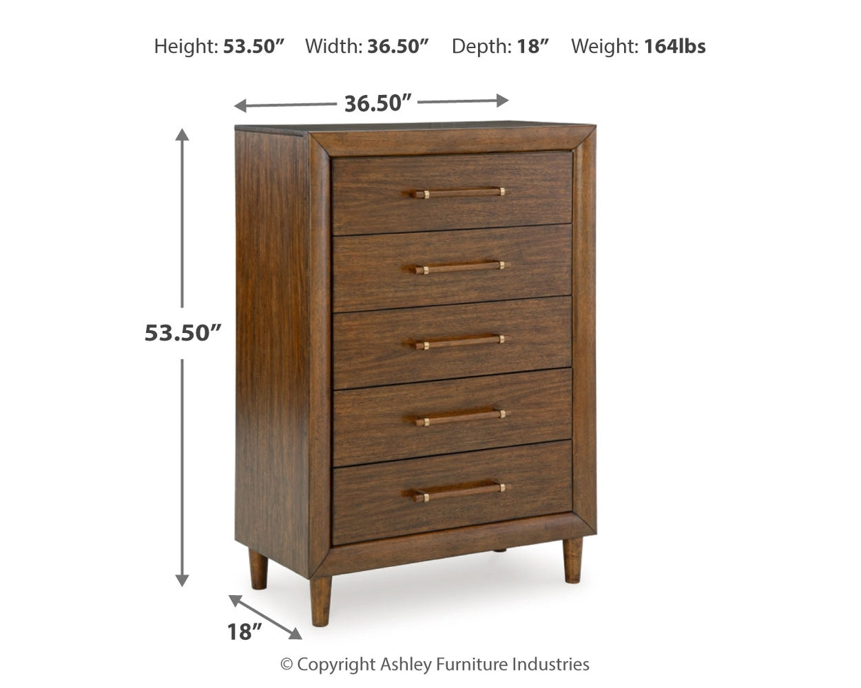 Lyncott Queen Upholstered Bed with Mirrored Dresser, Chest and Nightstand in Brown from Ashley - Luna Furniture