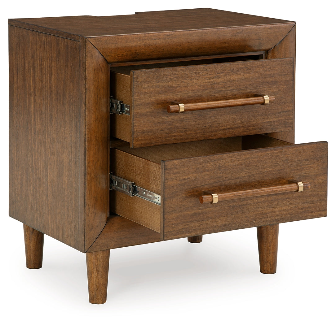 Lyncott Queen Upholstered Bed with Mirrored Dresser and 2 Nightstands in Brown from Ashley - Luna Furniture
