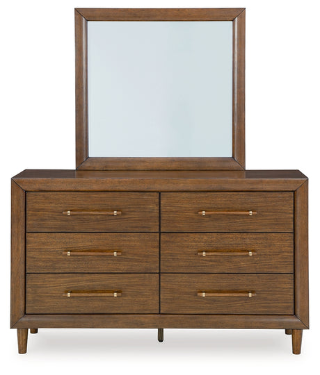 Lyncott Queen Upholstered Bed with Mirrored Dresser and Nightstand in Brown from Ashley - Luna Furniture