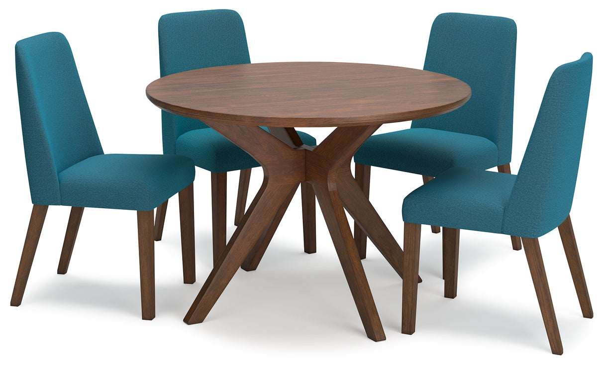Lyncott Round Dining Table and 4 Chairs in Blue/Brown from Ashley - Luna Furniture