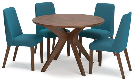 Lyncott Round Dining Table and 4 Chairs in Blue/Brown from Ashley - Luna Furniture