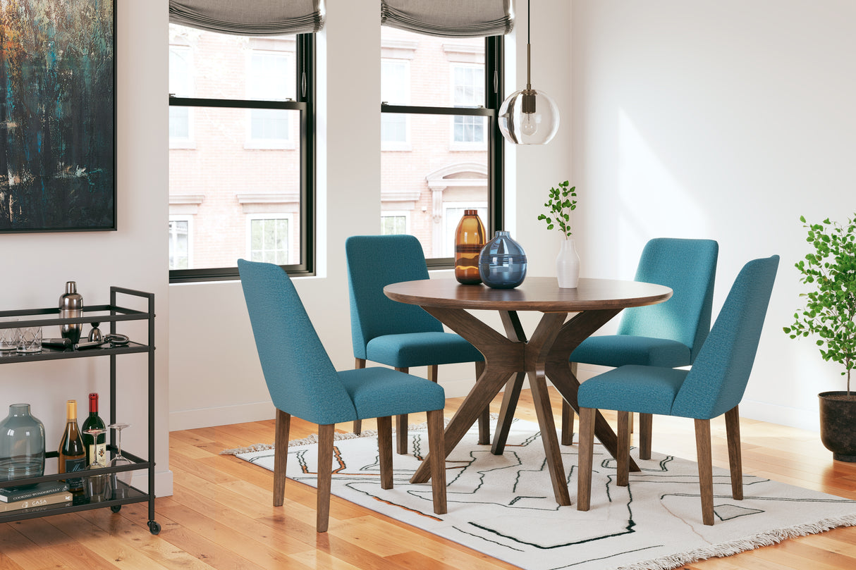 Lyncott Round Dining Table and 4 Chairs in Blue/Brown from Ashley - Luna Furniture