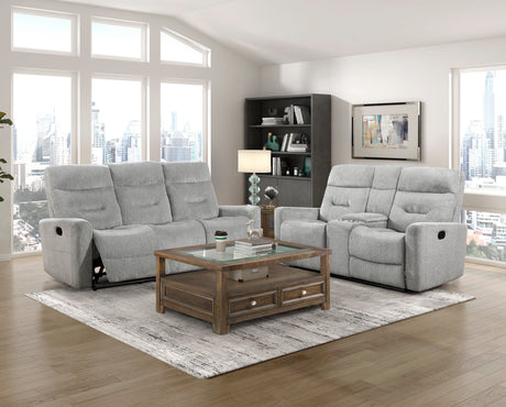 Lyndon Gray Double Reclining Loveseat with Center Console from Homelegance - Luna Furniture