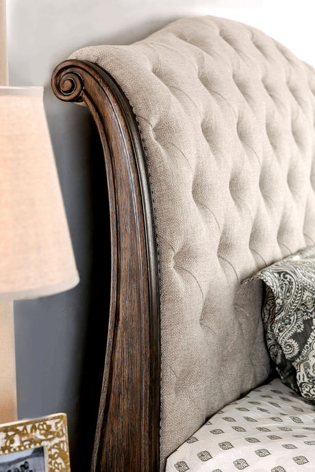 Lysandra Rustic Natural Tone/Beige Upholstered Queen Sleigh Bed from Furniture of America - Luna Furniture