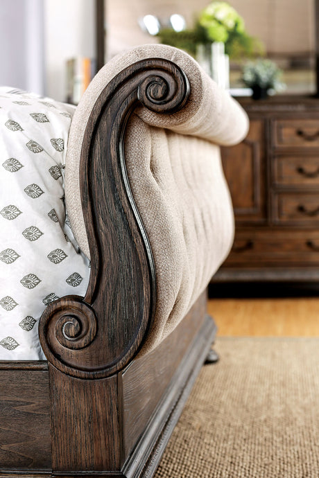 Lysandra Rustic Natural Tone/Beige Upholstered Queen Sleigh Bed from Furniture of America - Luna Furniture