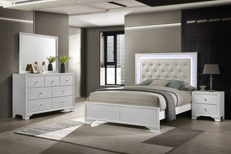 Lyssa Oat and Frost Full LED Upholstered Panel Bed from Crown Mark - Luna Furniture
