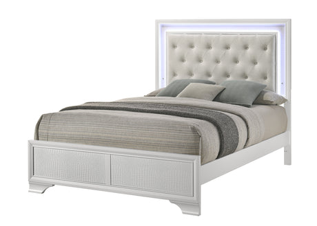 Lyssa Oat and Frost LED Upholstered Panel Bedroom Set from Crown Mark - Luna Furniture