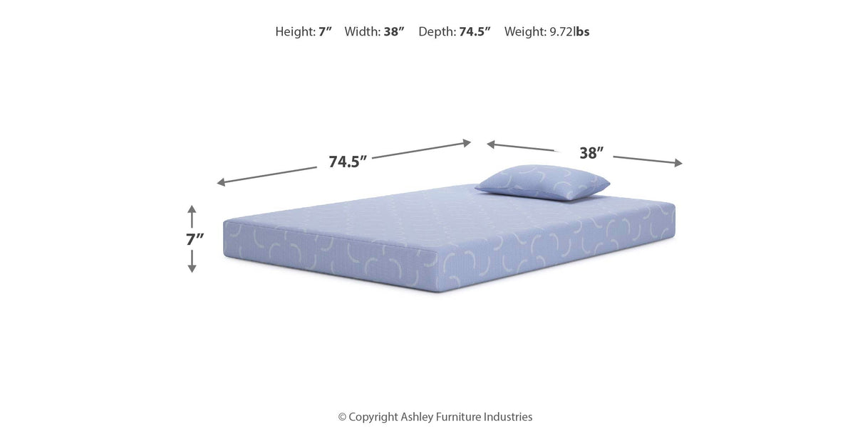 iKidz Ocean Blue Twin Mattress and Pillow from Ashley Furniture - Luna Furniture