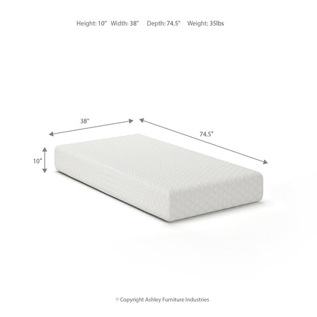 10 Inch Chime Memory Foam White Twin Mattress in a Box from Ashley Furniture - Luna Furniture