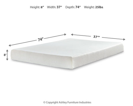 Chime 8 Inch Memory Foam White Twin Mattress in a Box from Ashley Furniture - Luna Furniture