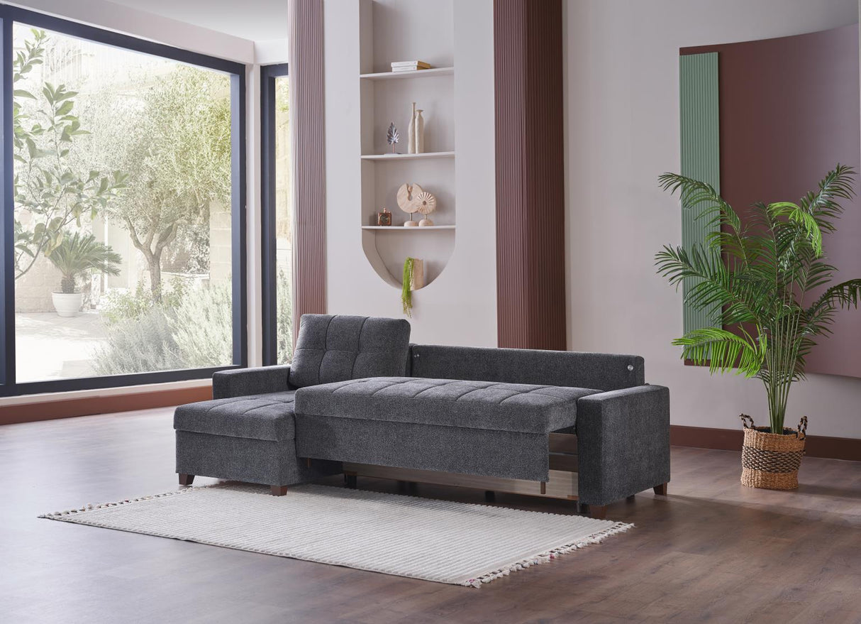 Mocca Selma Gray Reversible Storage Sleeper Sofa Chaise from Bellona - Luna Furniture