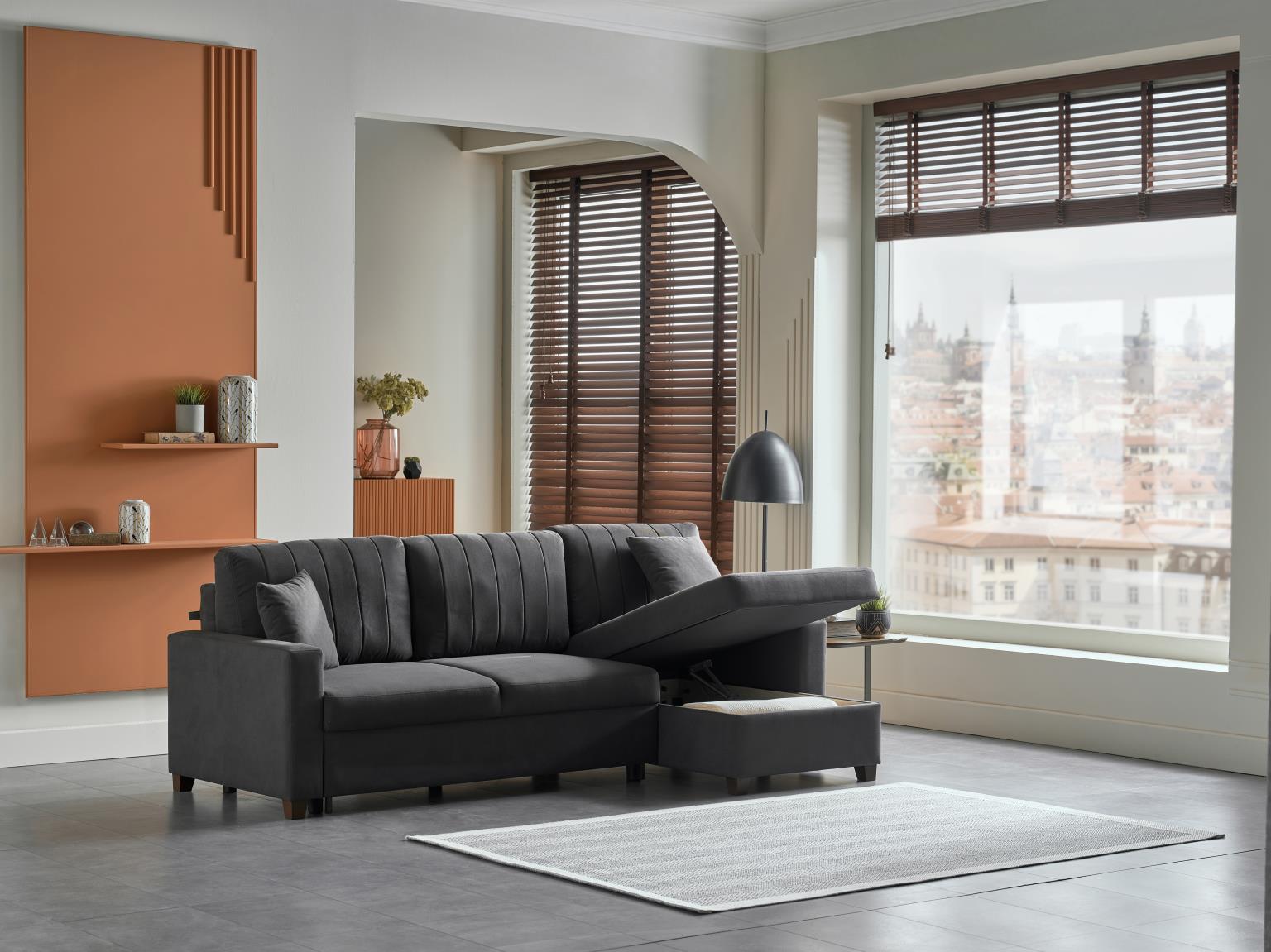 Mocca Zigana Gray Reversible Storage Sleeper Sofa Chaise from Bellona - Luna Furniture