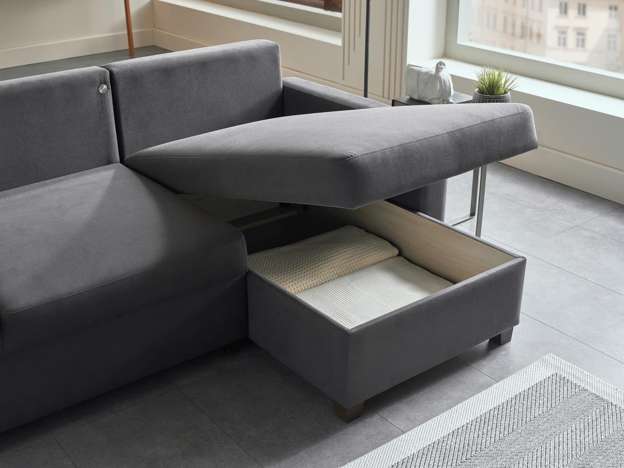Mocca Zigana Gray Reversible Storage Sleeper Sofa Chaise from Bellona - Luna Furniture