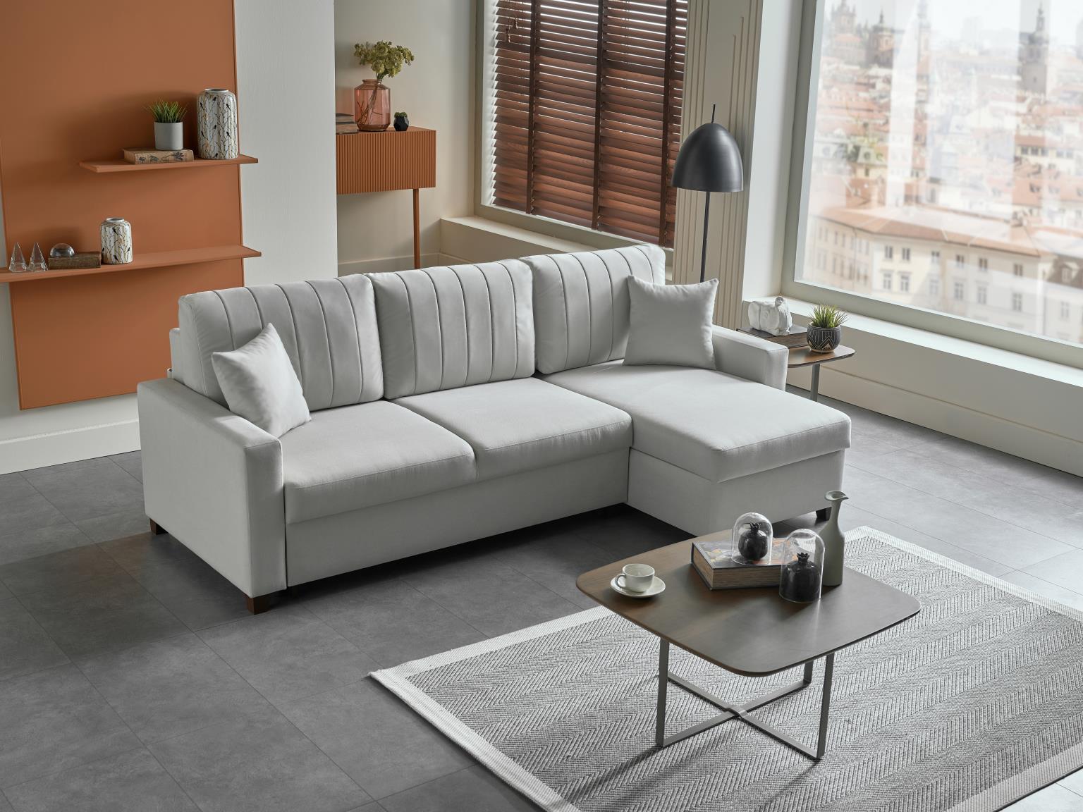 Mocca Zigana Cream Reversible Storage Sleeper Sofa Chaise from Bellona - Luna Furniture