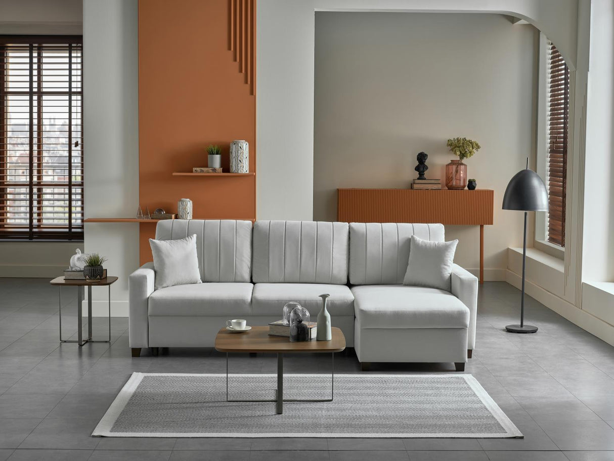 Mocca Zigana Cream Reversible Storage Sleeper Sofa Chaise from Bellona - Luna Furniture