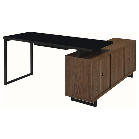 Maddox Black and Walnut L-Shape Office Computer Desk from Coaster - Luna Furniture