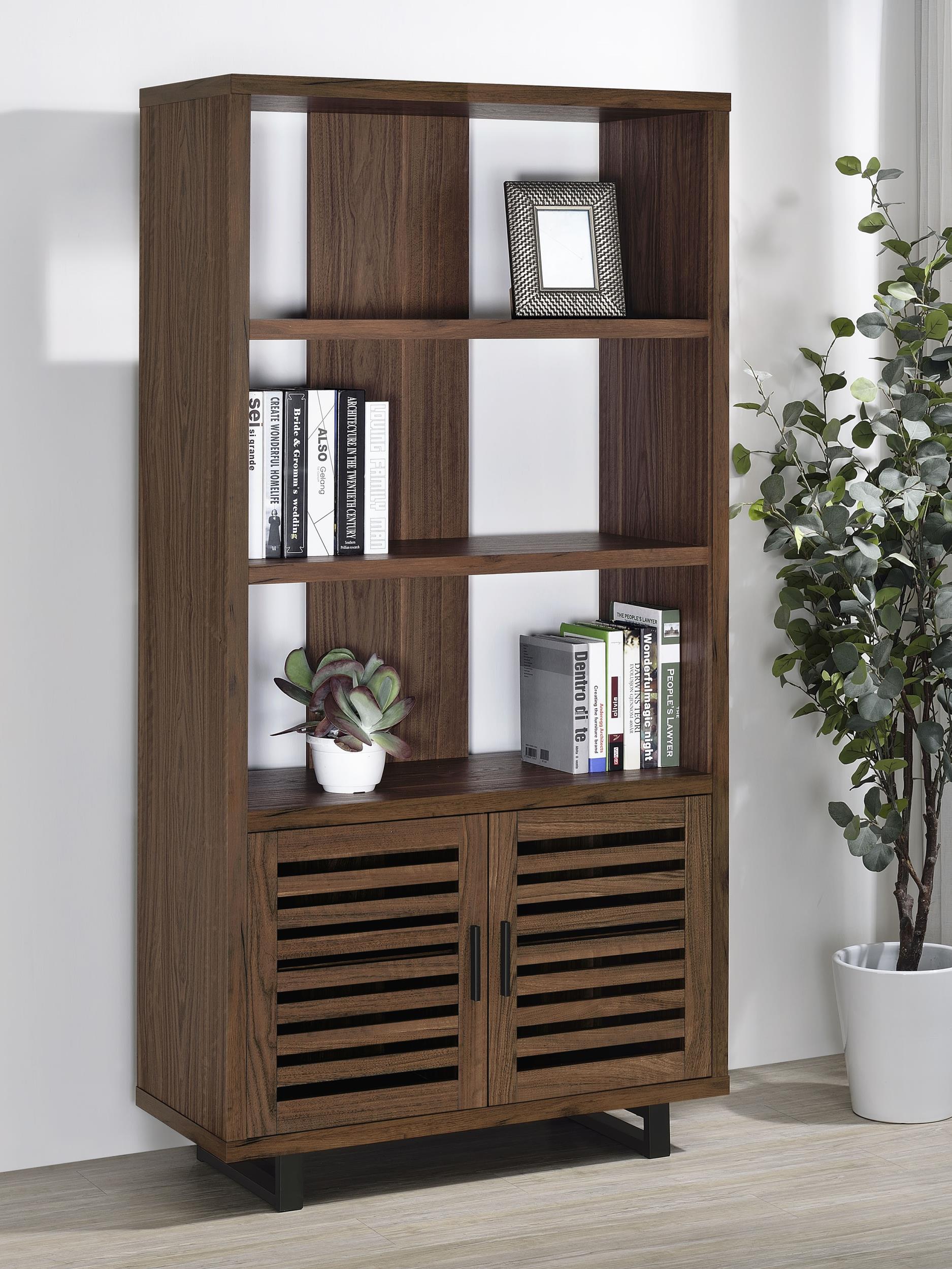 Maddox Walnut 71-inch 3-Shelf Cabinet Bookcase – Luna Furniture
