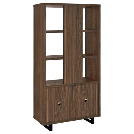 Maddox Walnut 71-inch 3-Shelf Cabinet Bookcase from Coaster - Luna Furniture