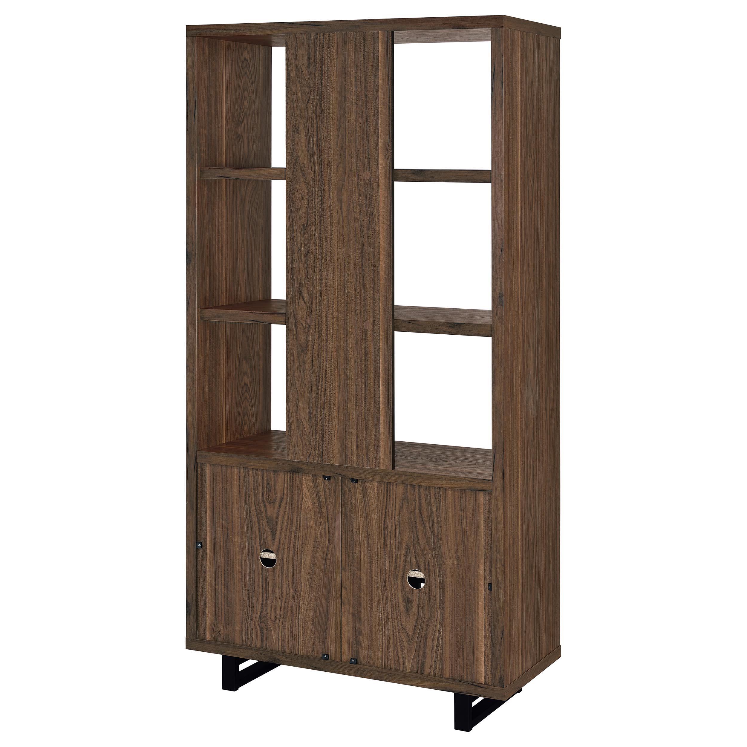 Maddox Walnut 71-inch 3-Shelf Cabinet Bookcase – Luna Furniture