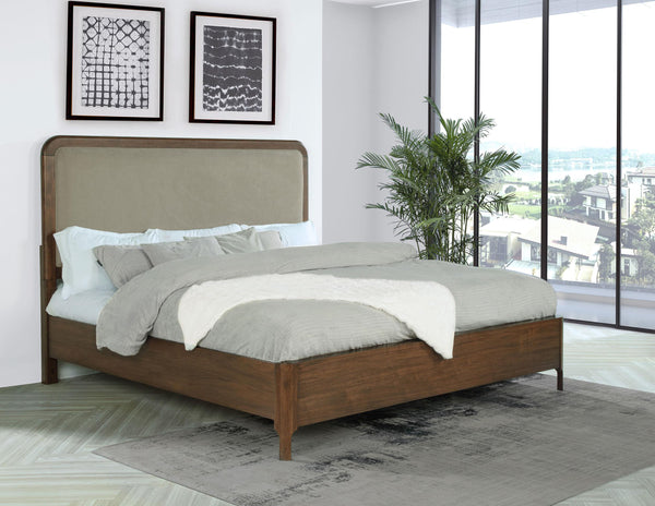 Maderia Walnut 57-inch Upholstered Queen Panel Bed
