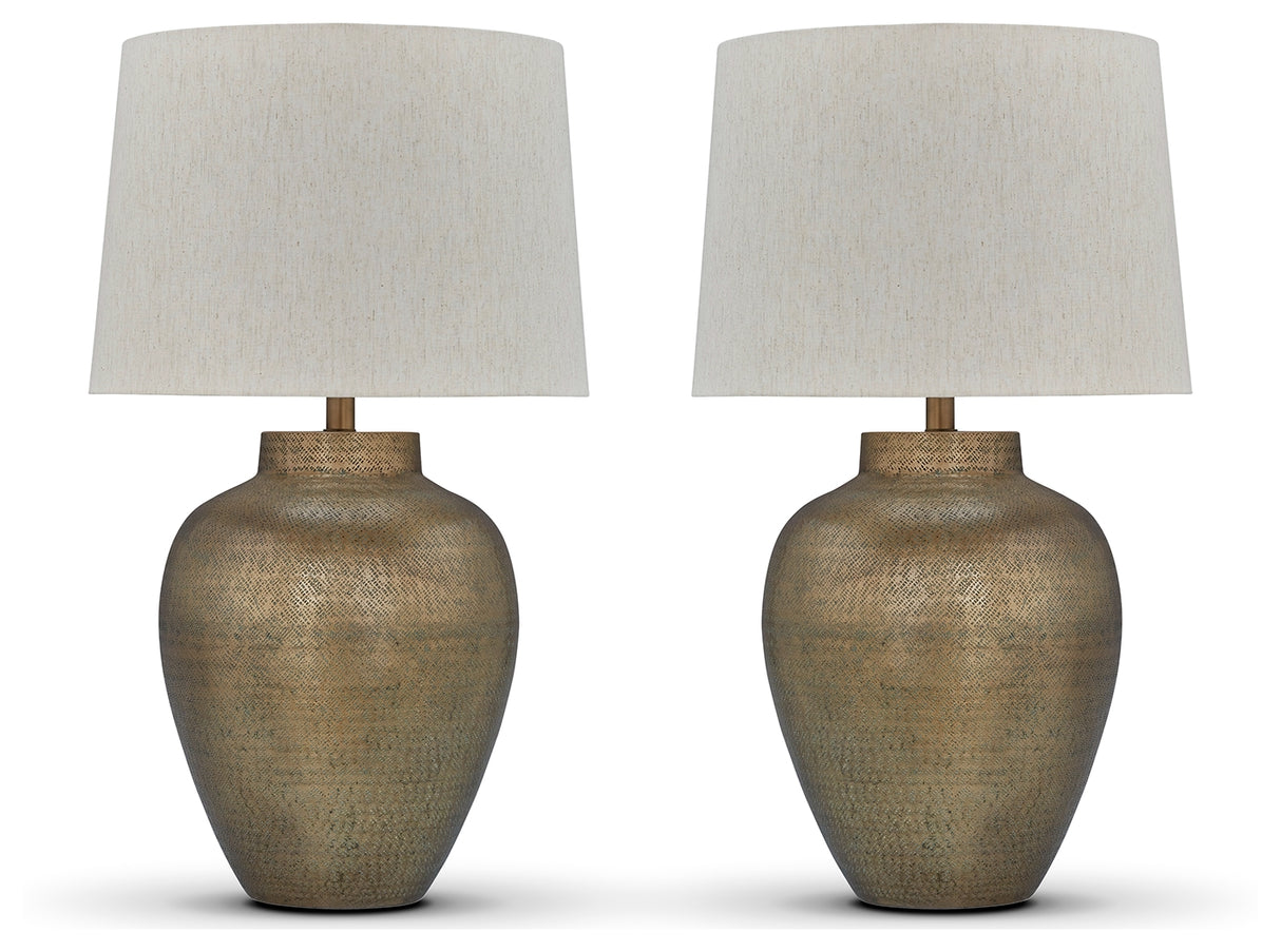Madney 2-Piece Table Lamp Set in Antique Gold Finish from Ashley - Luna Furniture
