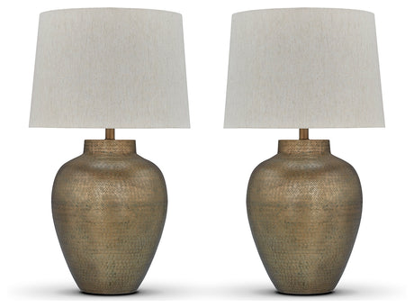 Madney 2-Piece Table Lamp Set in Antique Gold Finish from Ashley - Luna Furniture