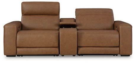 Magic Man Caramel 2-Piece Power Reclining Loveseat with Console from Ashley - Luna Furniture