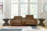 Magic Man Caramel 2-Piece Power Reclining Loveseat with Console from Ashley Furniture - Luna Furniture