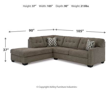 Mahoney Chocolate 2-Piece Sectional with Ottoman from Ashley - Luna Furniture