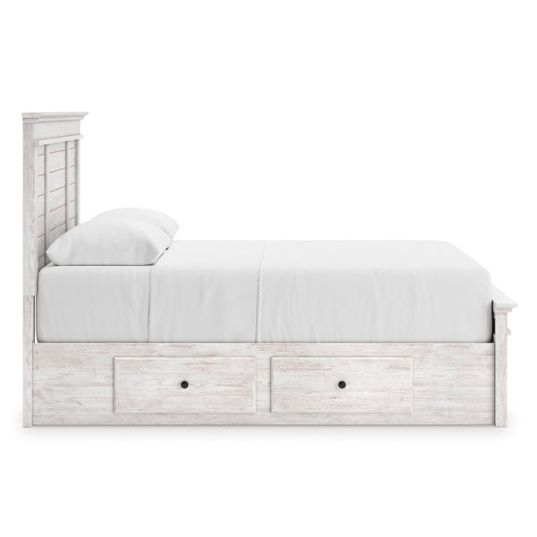 Makidern Whitewash Twin Panel Bed with Storage
