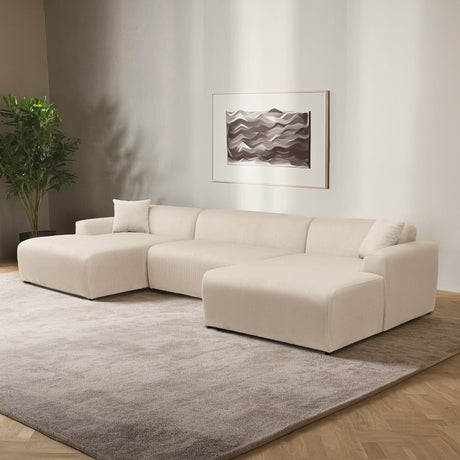 Mar Cream Corduroy U-Shape Corner Sectional Sofa from Midinmod - Luna Furniture