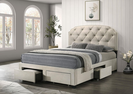 Marianna Cream 4-Drawer Upholstered Eastern King Storage Bed from Coaster - Luna Furniture