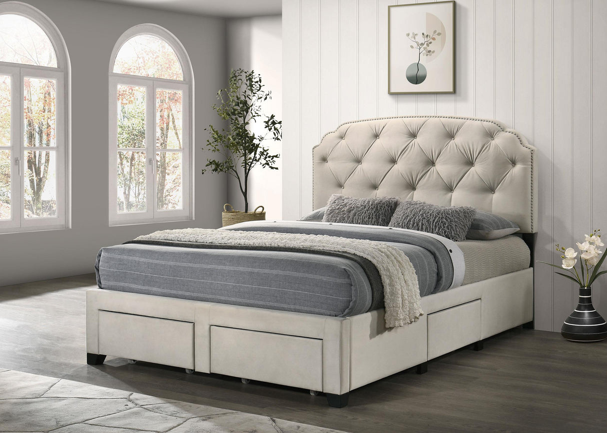 Marianna Cream 4-Drawer Upholstered Queen Storage Bed from Coaster - Luna Furniture