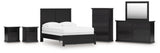 Maribel Full Panel Bed with Mirrored Dresser, Chest and 2 Nightstands in Black from Ashley - Luna Furniture