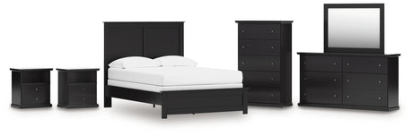 Maribel Full Panel Bed with Mirrored Dresser, Chest and 2 Nightstands in Black from Ashley - Luna Furniture