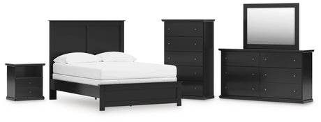 Maribel Full Panel Bed with Mirrored Dresser, Chest and Nightstand in Black from Ashley - Luna Furniture