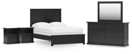 Maribel Full Panel Bed with Mirrored Dresser and 2 Nightstands in Black from Ashley - Luna Furniture