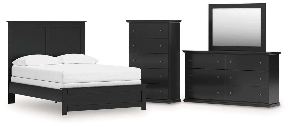Maribel Full Panel Bed with Mirrored Dresser and Chest in Black from Ashley - Luna Furniture