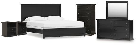 Maribel King Panel Bed with Mirrored Dresser, Chest and 2 Nightstands in Black from Ashley - Luna Furniture