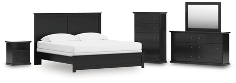 Maribel King Panel Bed with Mirrored Dresser, Chest and Nightstand in Black from Ashley - Luna Furniture