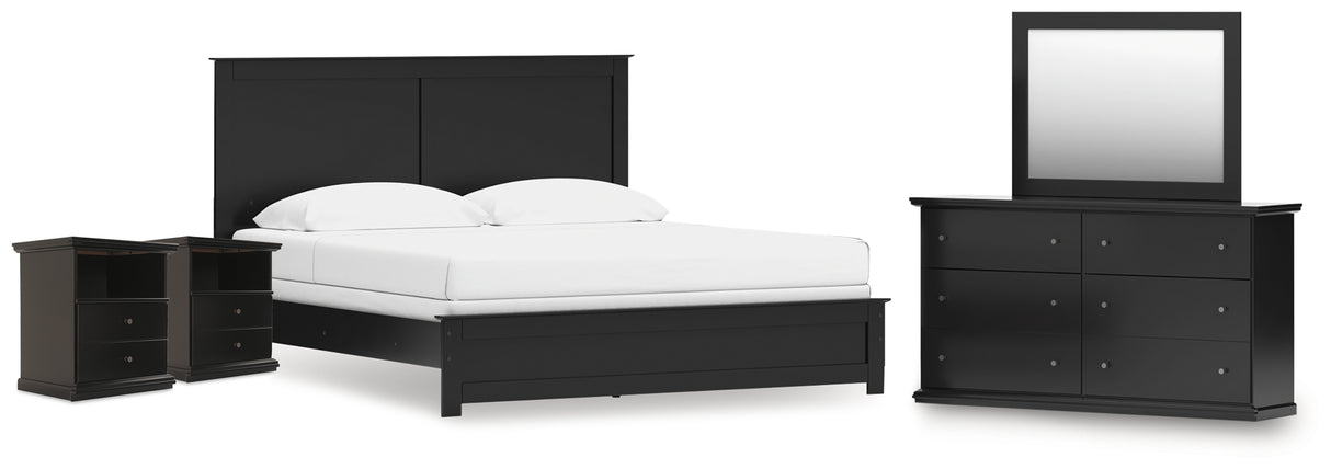 Maribel King Panel Bed with Mirrored Dresser and 2 Nightstands in Black from Ashley - Luna Furniture