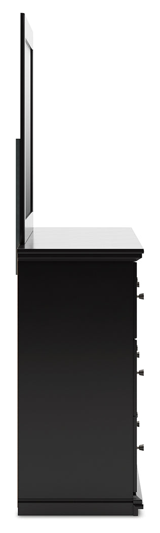 Maribel King Panel Bed with Mirrored Dresser and 2 Nightstands in Black from Ashley Furniture - Luna Furniture