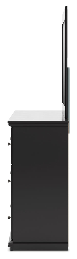 Maribel King Panel Bed with Mirrored Dresser and 2 Nightstands in Black from Ashley Furniture - Luna Furniture