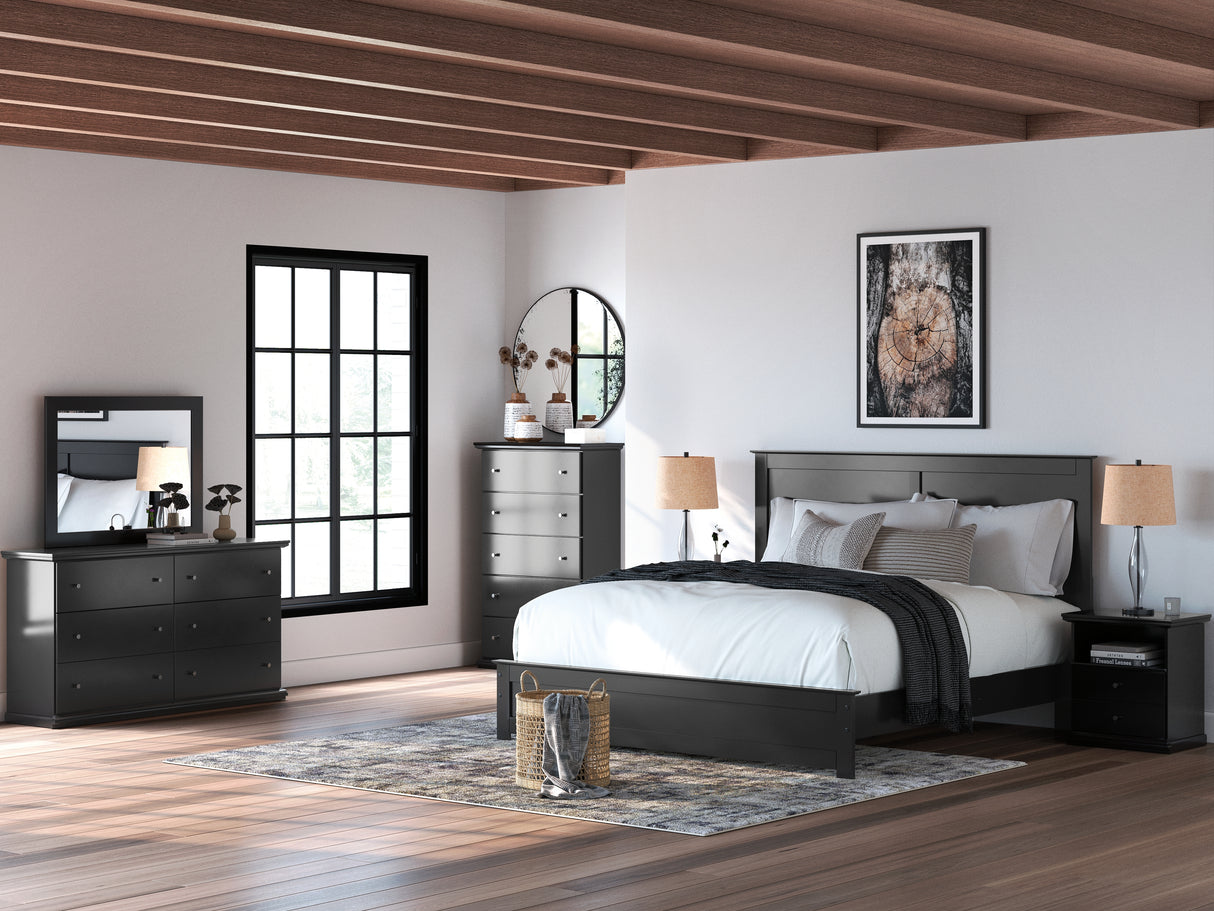 Maribel King Panel Bed with Mirrored Dresser and 2 Nightstands in Black from Ashley Furniture - Luna Furniture