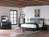 Maribel King Panel Bed with Mirrored Dresser and 2 Nightstands in Black from Ashley Furniture - Luna Furniture