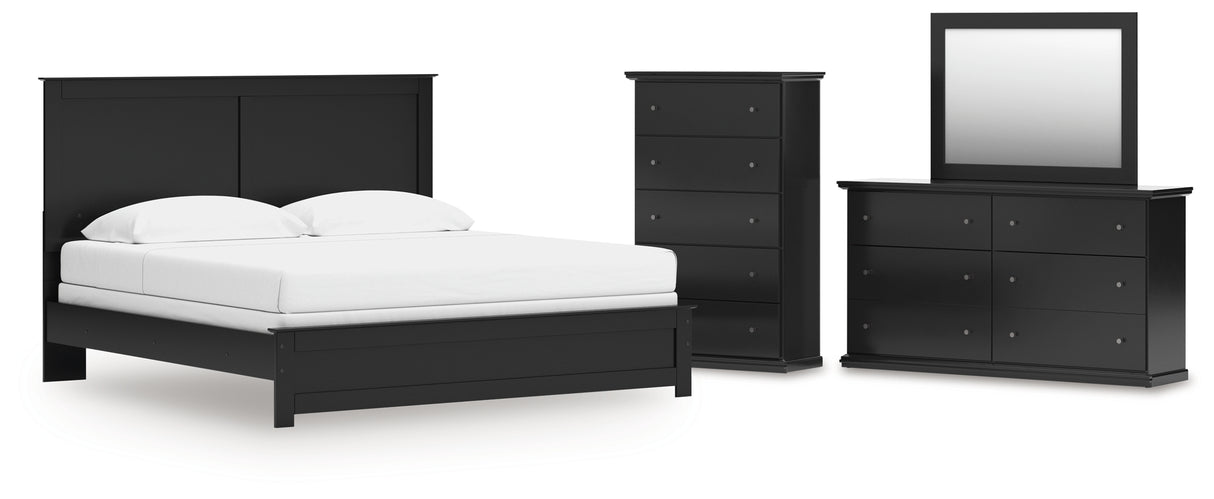 Maribel King Panel Bed with Mirrored Dresser and Chest in Black from Ashley - Luna Furniture